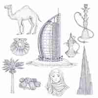 Free vector dubai drawn elements set