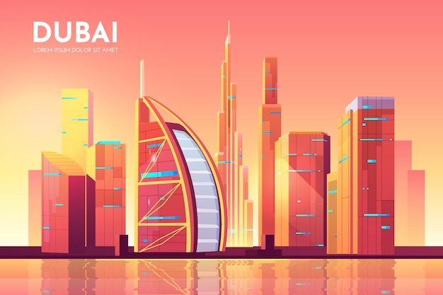 Dubai, Uae Cityscape Architecture Illustration.