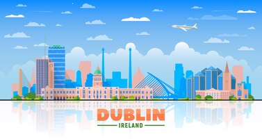 Dublin ireland city skyline vector illustration on sky background business travel and tourism concept with modern buildings image for presentation banner web site