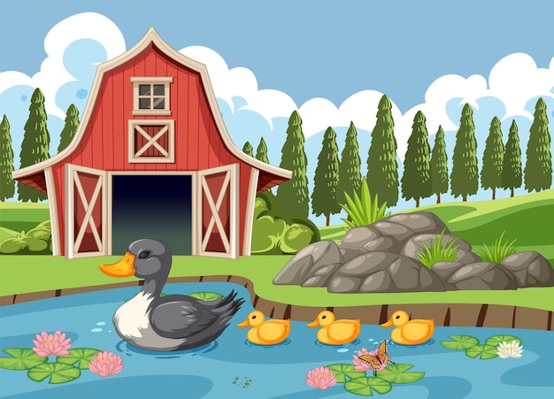 Free vector duck family enjoying a sunny day