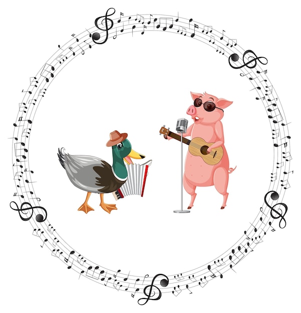 Free vector duck and piggy playing music cartoon