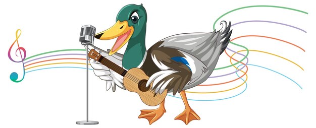 The duck play guitar ukulele with music note