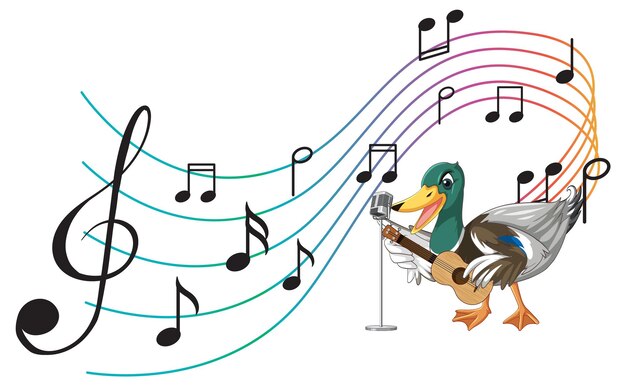 The duck play guitar ukulele with music note