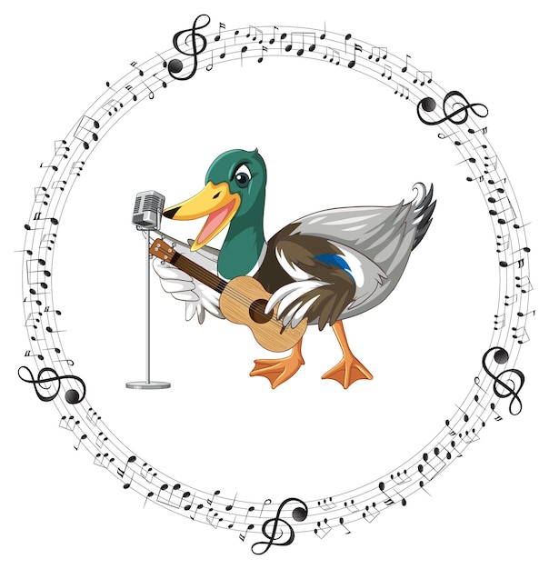 Free vector the duck play guitar ukulele with music note