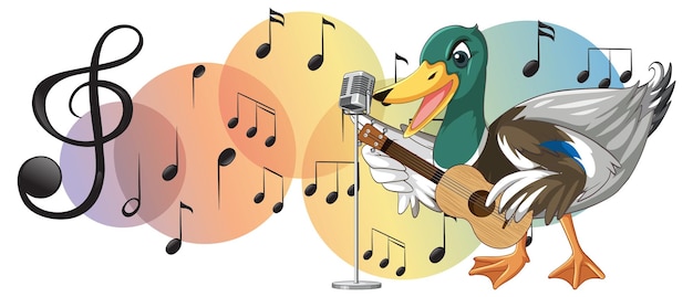 The duck play guitar ukulele with music note