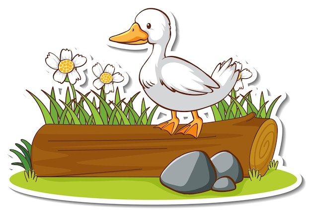 Free vector a duck standing on a log sticker