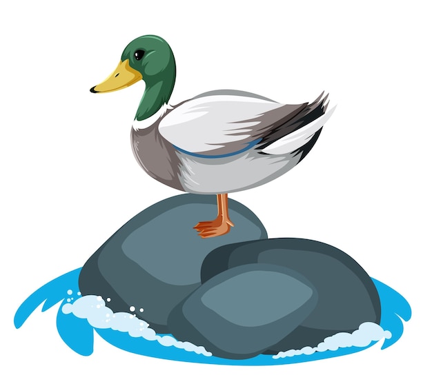 A duck standing stone in cartoon style