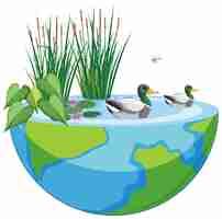 Free vector duck in water on half earth