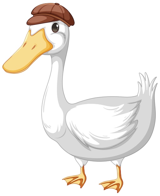 Free vector a duck wearing hat in cartoon style isolated on white background