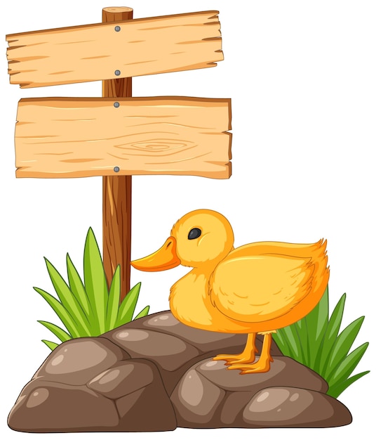 Free vector duckling beside wooden signpost illustration