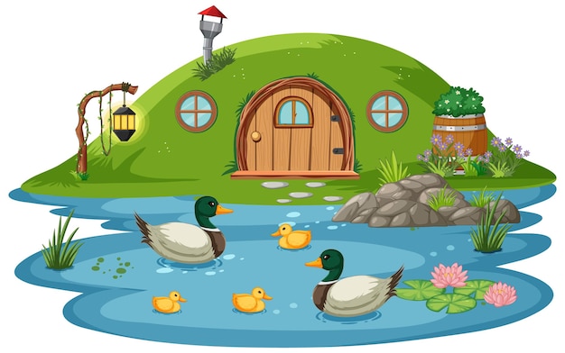 Free vector ducks enjoying a peaceful pond home