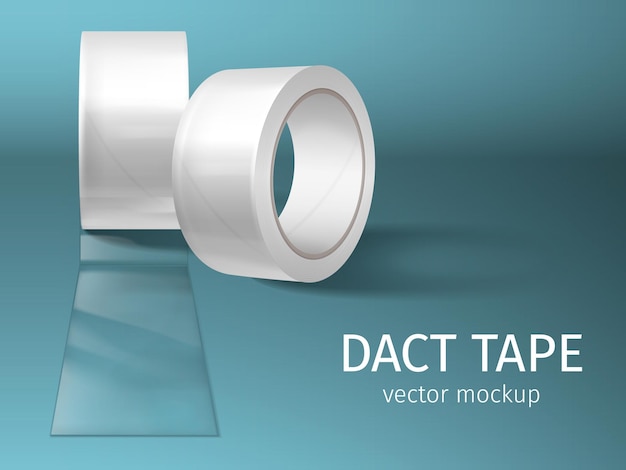 Duct tape mockup composition with realistic images of white tape rolls with shadows and editable text vector illustration