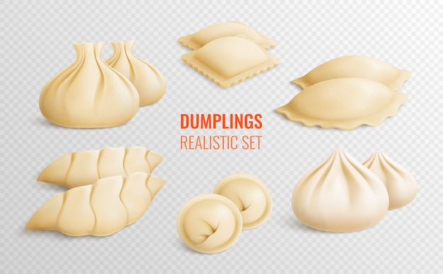 Dumplings transparent set with diversity of different national traditions in realistic style isolated