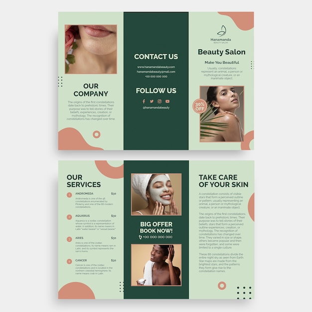 Free vector duotone abstract hanamanda beauty salon brochure template