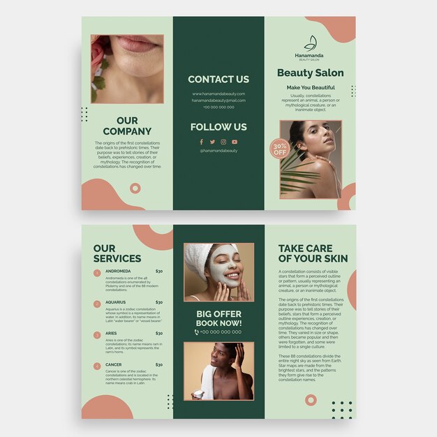 Duotone abstract hanamanda beauty salon brochure template