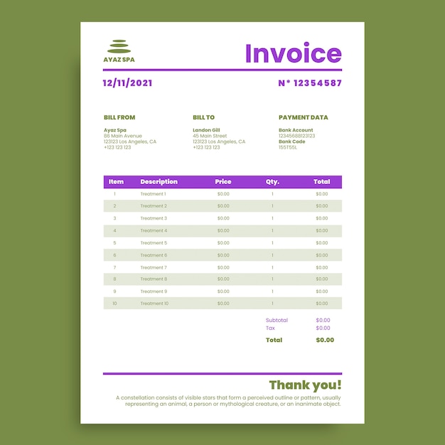 Free vector duotone ayaz spa invoice