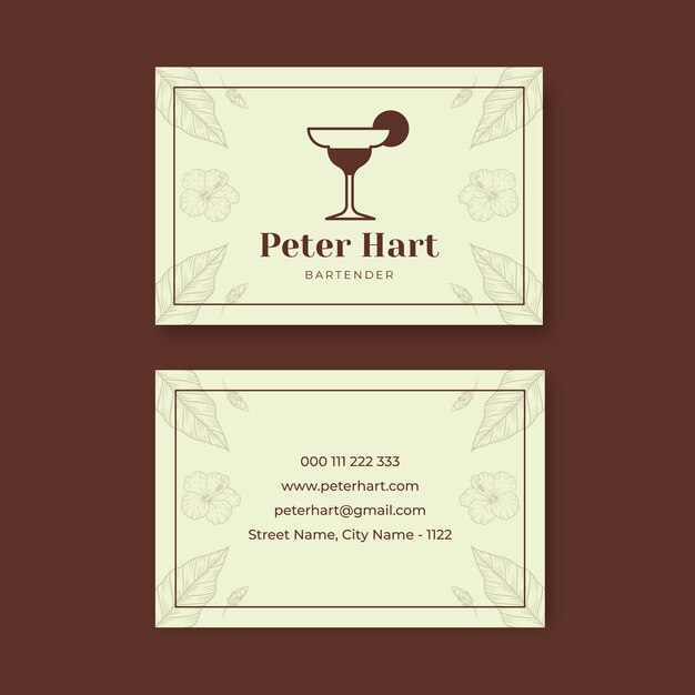 Duotone bartender business card template