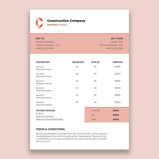 Free vector duotone consturction company invoice