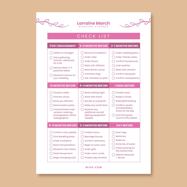 Duotone floral wedding planner checklist
