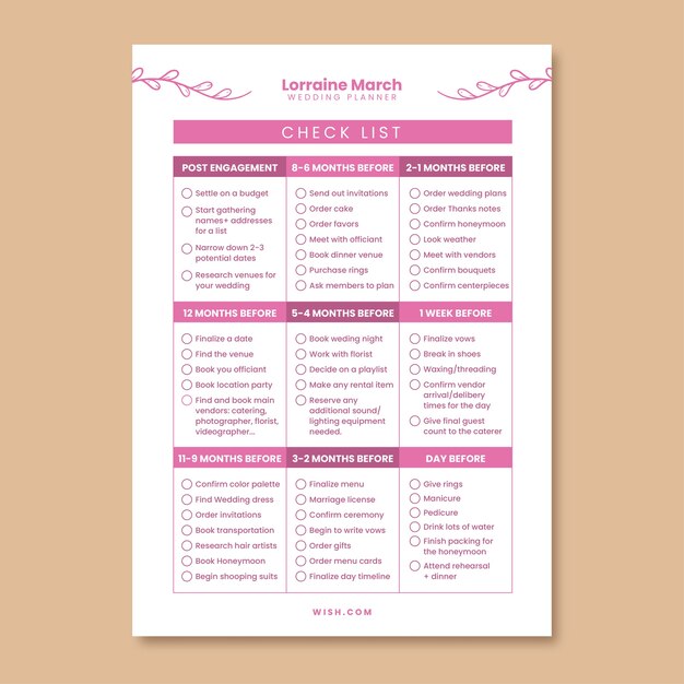 Duotone floral wedding planner checklist