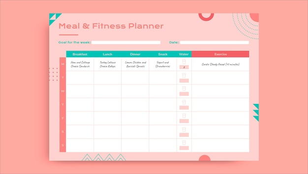 Free vector duotone geometric meal and fitness planner