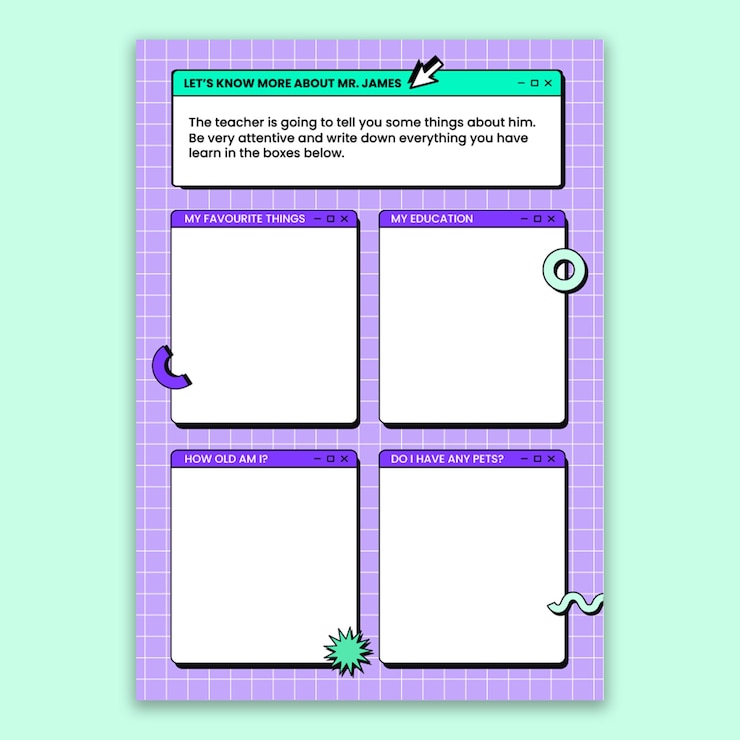Free Vector duotone grid meet the teacher worksheet