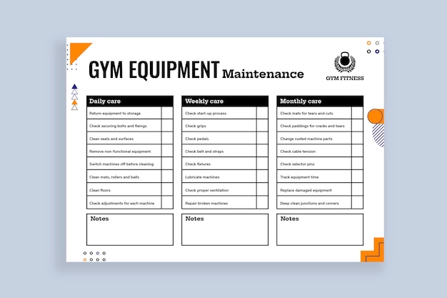 Free vector duotone gym equipment maintenance checklis