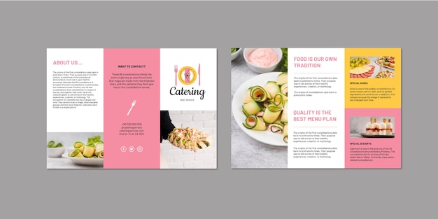 Free vector duotone hand-drawn good food catering brochure template