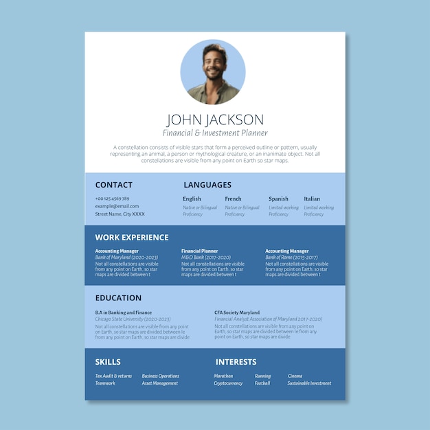 Free vector duotone john jackson banking resume