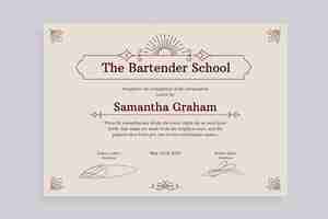 Free vector duotone ornamental samantha graham bartender certificate