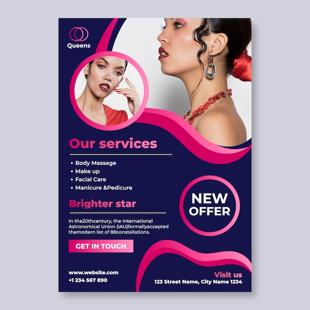 Free vector duotone professional queens beauty salon flyer