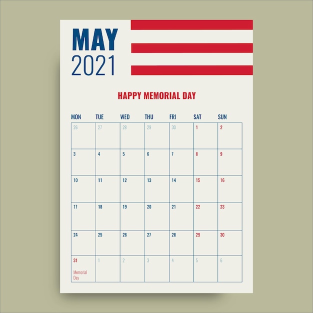 Duotone simple memorial day general calendar