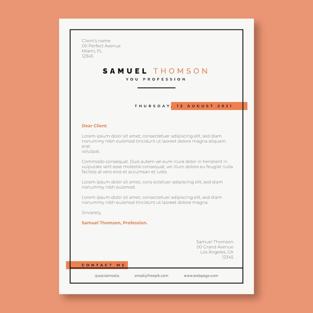 Duotone simple orange cover letter template