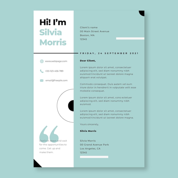 Free vector duotone simple turquoise cover letter template