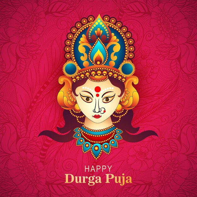 Durga pooja festival wishes card holiday illustration background