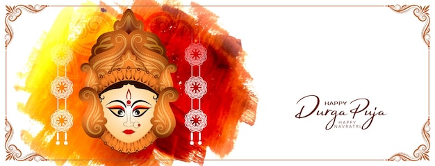 Дурга пуджа и фестиваль традиционного поклонения happy navratri элегантный баннер