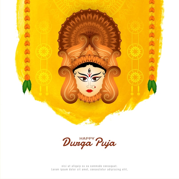 여신 얼굴 Durga puja 축제 민족 인사말 카드