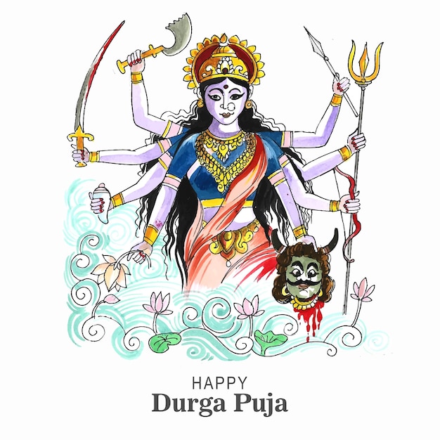 Vettore gratuito priorità bassa della cartolina d'auguri del festival di durga puja