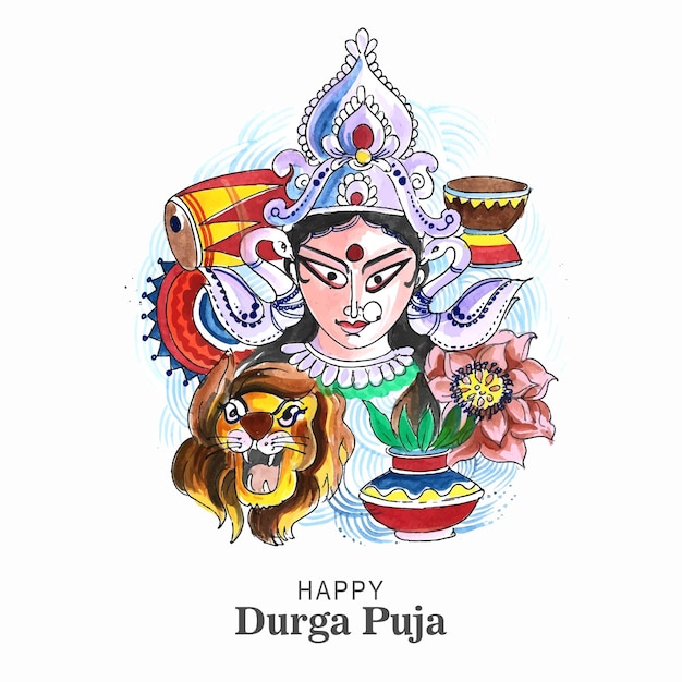 Free vector durga puja festival greeting card background