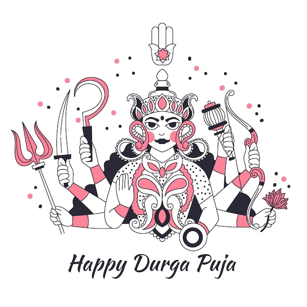 Free vector durga-puja hand-drawn