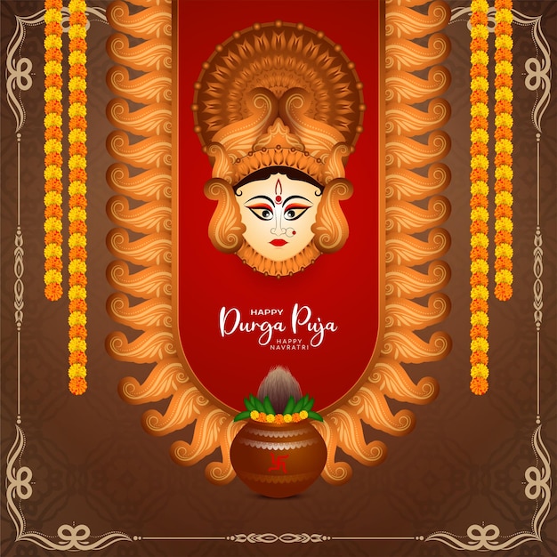 여신 얼굴 디자인이 있는 Durga Puja 및 Happy navratri 축제 배경