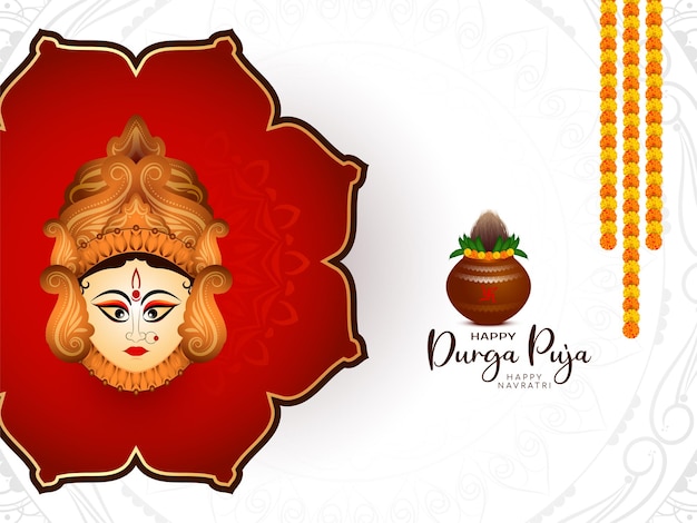 Дурга Пуджа и фестиваль Happy navratri фон с дизайном лица богини