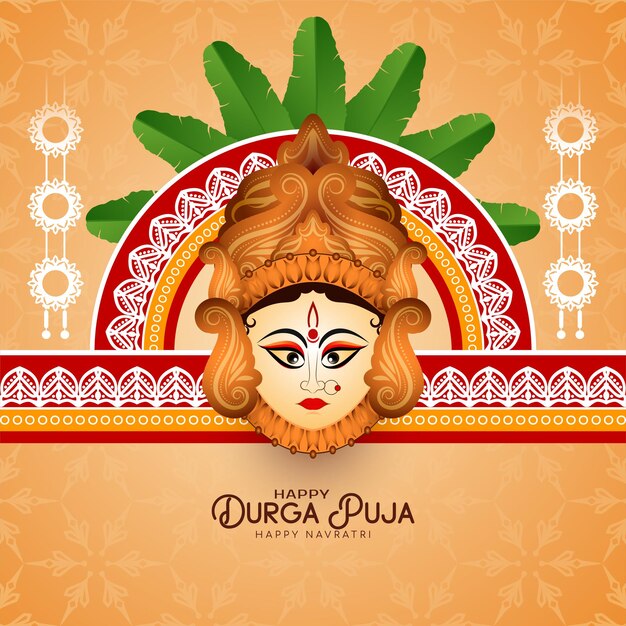 Durga Puja and Happy navratri festival background with goddess face design