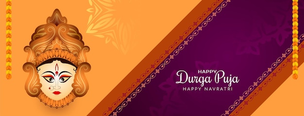 Durga puja e happy navratri festival celebrazione banner design