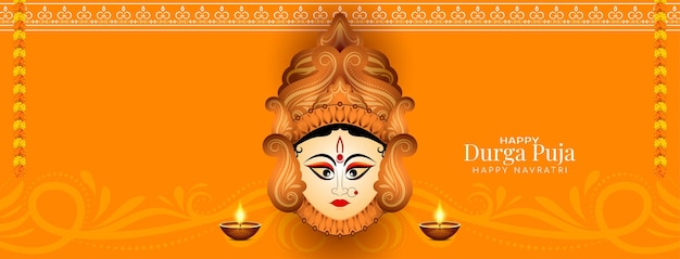 Vettore gratuito durga puja e happy navratri design del banner del festival culturale indiano