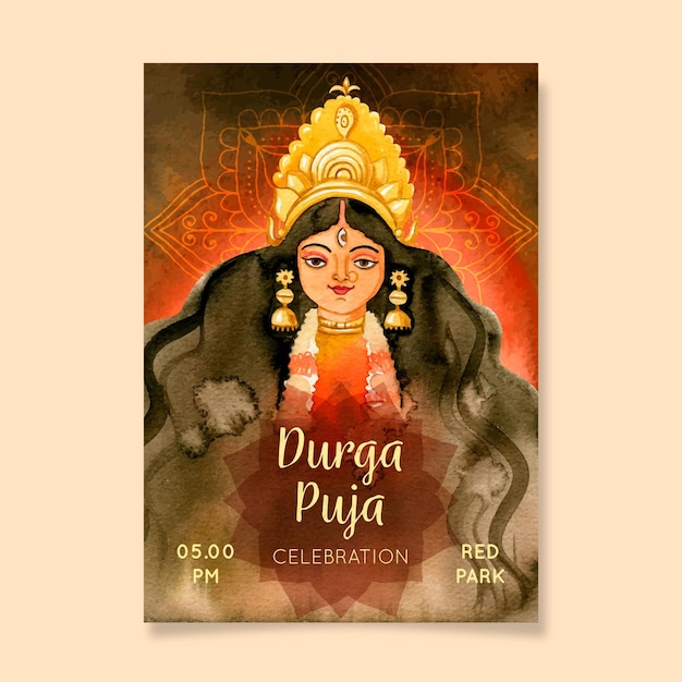 Бесплатное векторное изображение Дурга-пуджа готова к печати плаката