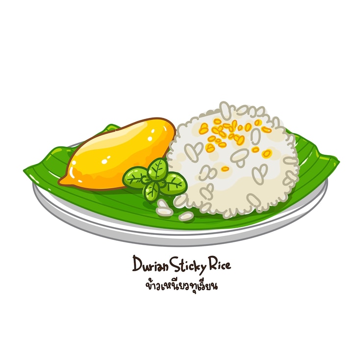 Free Vector durian sticky rice thai dessert illustration