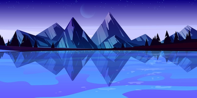 Dusk Mountain Lake Scenery Landscape Night Pond – Vector Templates