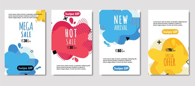 Dynamic abstract fluid mobile for sale banners Sale banner template design Mega sale special offer set design for flyer gift card Poster on wall coverbook banner social media