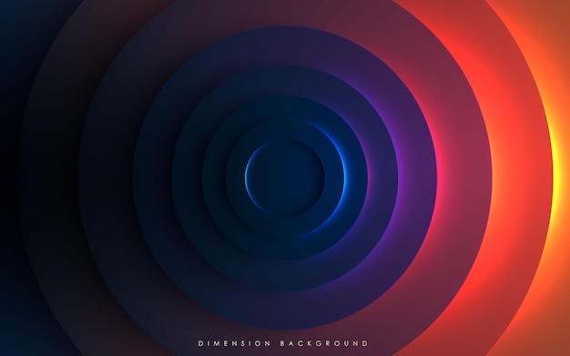Dynamic circle dimension background with colorful light effect Premium Vector